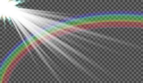 Eps10. Vector illustration of sun rays, rainbow after rain, storm clouds. On Stock Illustration