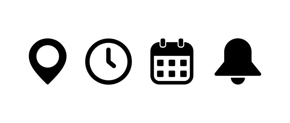 Eps10 vector Location, time, calendar and notification icons illustration set Illustrazione stock