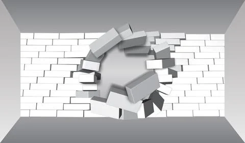 EPS10.Destruction of a Brick Wall. 3D Breaking Brick Wall. Wall Being Smashed Ilustración de archivo