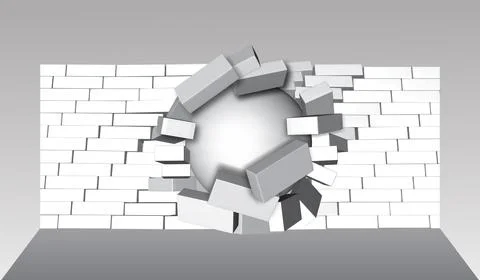 EPS10.Destruction of a Brick Wall. 3D Breaking Brick Wall. Wall Being Smashed Illustrazione stock