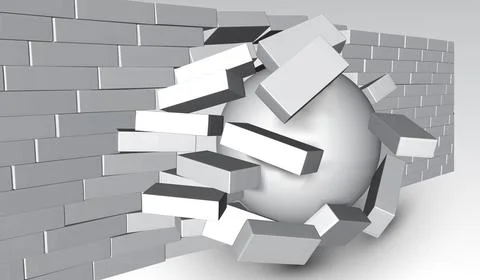 EPS10.Destruction of a Brick Wall. 3D Breaking Brick Wall. Wall Being Smashed Stock Illustration