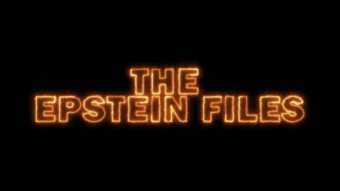 THE EPSTEIN FILES Glowing Fire Writing Effect on Black Background Stock Footage 331110917