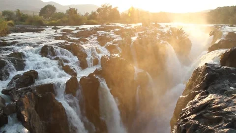 Epupa Falls in Namibia at sunrise Stock Footage 141148949