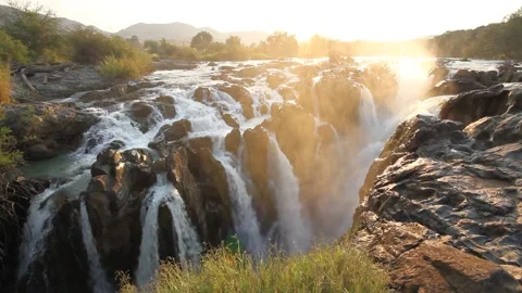 Epupa Falls in Namibia at sunrise Stock Footage 141148953