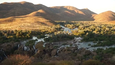 Epupa Falls Waterfall in Namibia. Stock Footage 123416007