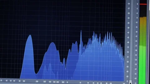 EQ frequency analyzer spectrum plugin on a studio monitor display Stock-Footage 74395647