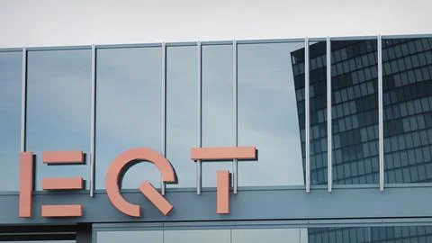 EQT Partners Stock data presented on the logo of the office facade editorial Stock Photos