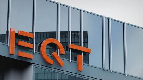 EQT Partners Stock data presented on the logo of the office facade editorial Stock Photos