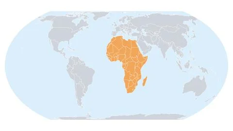 Equal Earth world map with Africa highlighted Stock Illustration