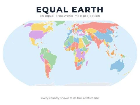 Equal Earth world map poster with lettering Stock Illustration