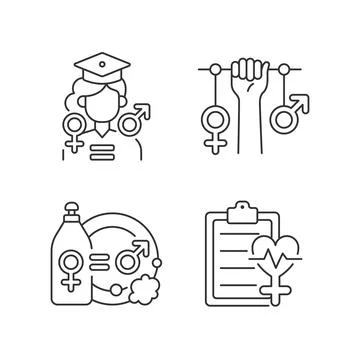 Equal education opportunities linear icons set Stock Illustration