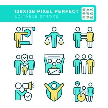 Equal human rights pixel perfect line color icons set Stockillustratie