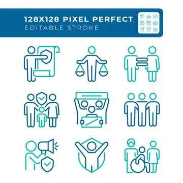 Equal human rights pixel perfect two color line icons set Stockillustratie
