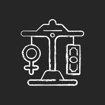 Equal pay chalk white icon on black background Stock Illustration