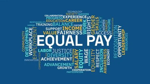 Equal Pay Word Cloud Concept Vector Illustration on Blue Background Ilustración de archivo