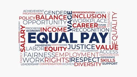 Equal Pay Word Cloud Vector Graphic on Gender Equality and Workplace Equity 스톡 일러스트