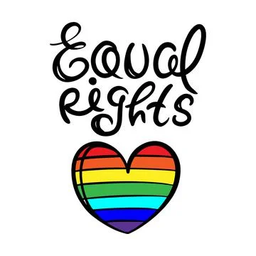 EQUAL RIGHT Handwritten Text Heart Rainbow Motto Vector Print Stock Illustration