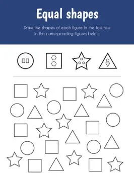 Equal shapes Educational Sheet. Primary module for Attention and Perception.  Illustrazione stock