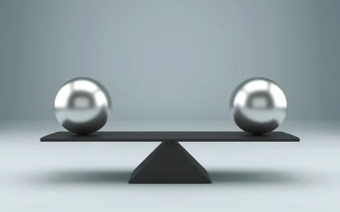 Equal spheres balancing on a seesaw 3d illustration Stock Photos