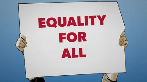 Equality For All Protest Sign Held Up Against Blue Background Unity Message Stock Footage 321506378