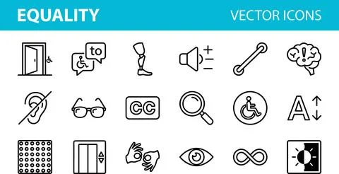 Equality and Accessibility Vector Icons Set for Inclusive Design. Stock Illustration