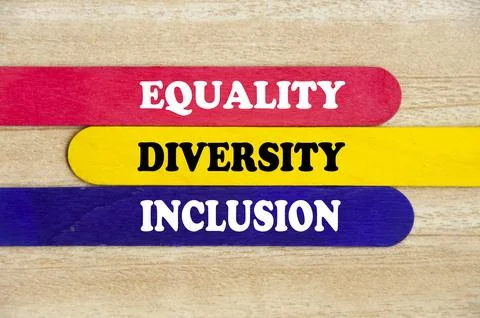 Equality, diversity and inclusion text on colorful wooden stick - Business .. Stock Photos