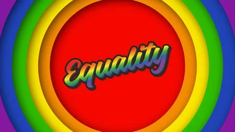 Equality lettering text on rainbow background in cute paper cut style. The co Stock Illustration