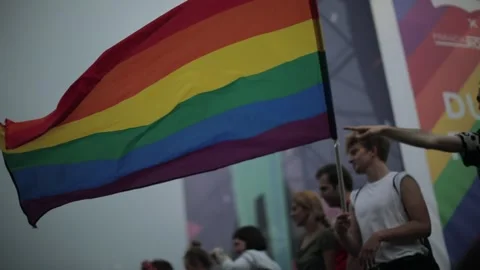 Equality Pride Parade Warsaw with Equality LGBT Flag Stock Footage 130687828