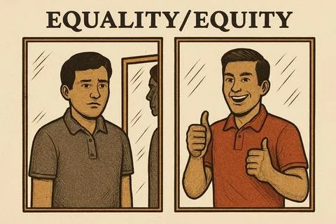 Equality Versus Equity Concept Illustration Showing Fairness And Social Justi Stock Illustration