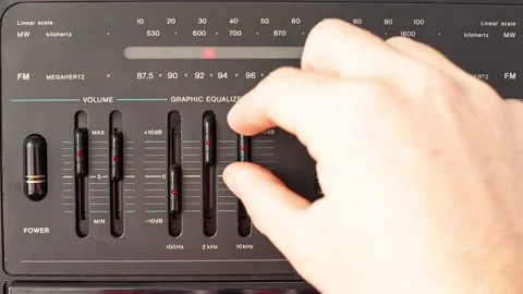 Equalizer control on old stereo equipment Stock Footage 143108759