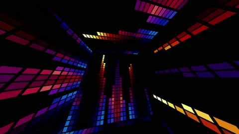 Equalizer in fire and ice print. 3D abstraction of a room from animated walls Stock Footage 155741333