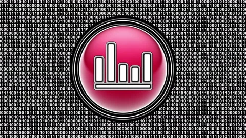 Equalizer icon. Binary code ( array of bits ) in the screen. Looping footage. Stock Footage 123874586