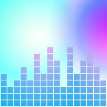 Equalizer made up of blue squares on blurry background. graphic illustration. Ilustración de archivo