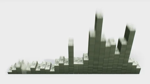 Equalizer. Many stacks of American dollars. White BG. Moving Camera Video stock 99646742