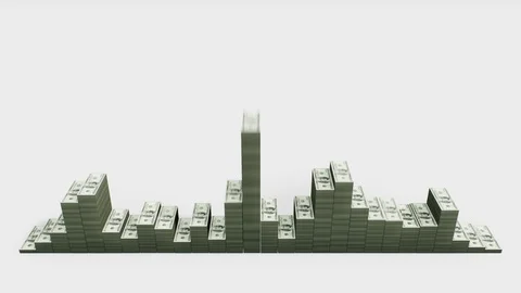 Equalizer. Many stacks of American dollars. White BG Video stock 99654742