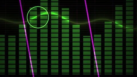 Equalizer Motion Graphic with Green Bars and Purple Geometric Shapes Stock Footage 343695038