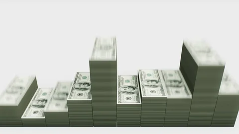 Equalizer. Stacks of American dollars. White BG. Moving Camera Video stock 99646781