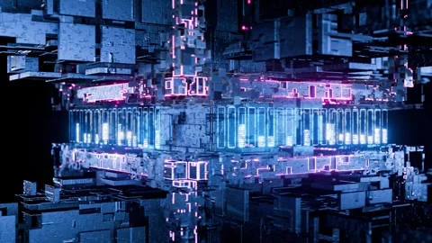 Equalizer on a technological pattern. Abstract space background. Stock Footage 336182672