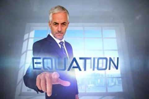 Equation against room with large window showing city Ilustração Stock