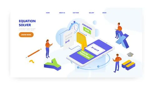 Equation solver, landing page design, website banner vector template. Online 스톡 일러스트