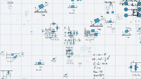 Equations of physics, uniform rectilinear motion, statics, electromagnetism Stock Footage 324062078