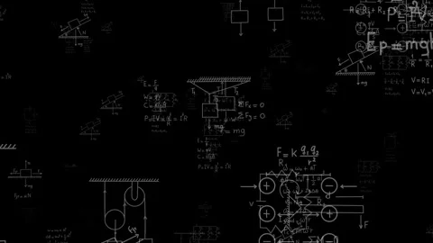 Equations of physics, uniform rectilinear motion, statics, electromagnetism Stock Footage 324062214