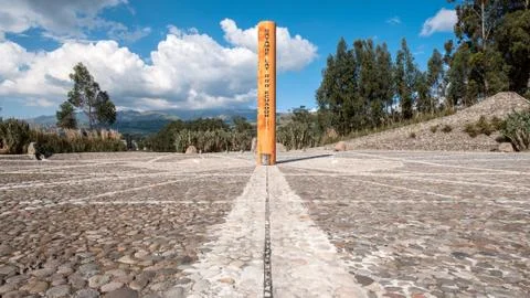 Equator line monument, marks the point through which the equator passes, caya Stock Photos