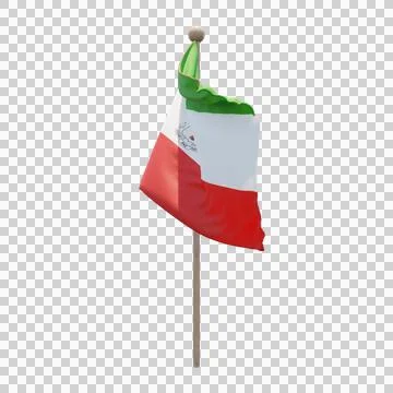 Equatorial Guinea 3d illustration flag on pole. Wood flagpole Illustrazione stock