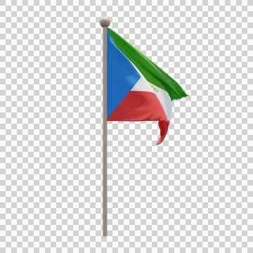 Equatorial Guinea 3d illustration flag on pole. Wood flagpole Stock Illustration
