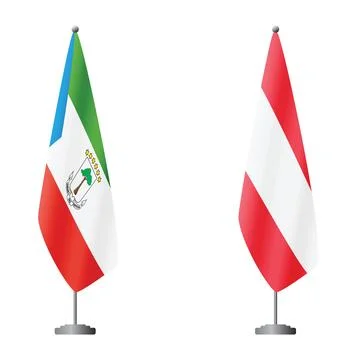 Equatorial Guinea and Austria flags on flagpoles for official ceremonies and Stock Illustration
