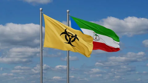 Equatorial Guinea and Biological hazard flags Stock Footage 280660855