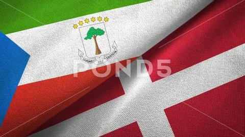 Equatorial Guinea and Denmark two flags textile cloth, fabric texture Stock Photos