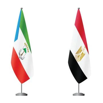 Equatorial Guinea and Egypt flags on flagpoles for official ceremonies and イラスト素材