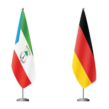 Equatorial Guinea and Germany flags on flagpoles for official ceremonies and Stock Illustration